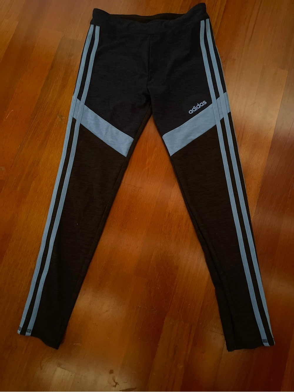 adidas Black Leggings with Light Blue Stripes